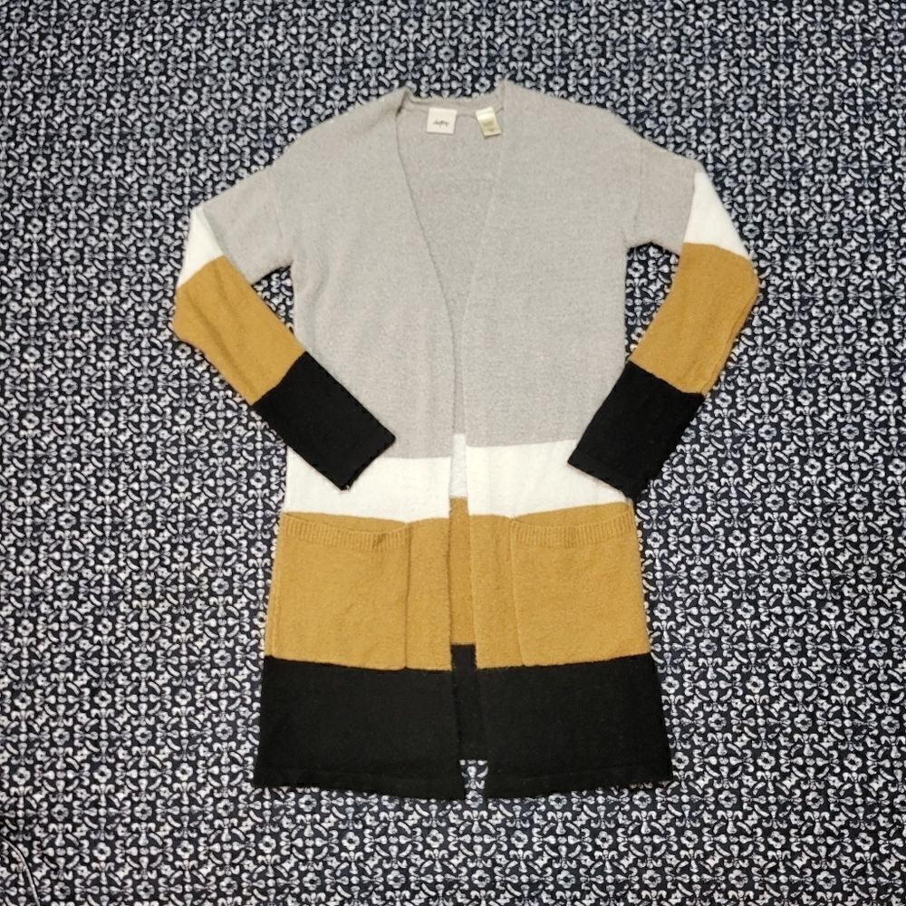 NWOT Daytrip Striped Color Block Butter Soft Fuzzy Casual Comfy Long Cardigan - Picture 1 of 5